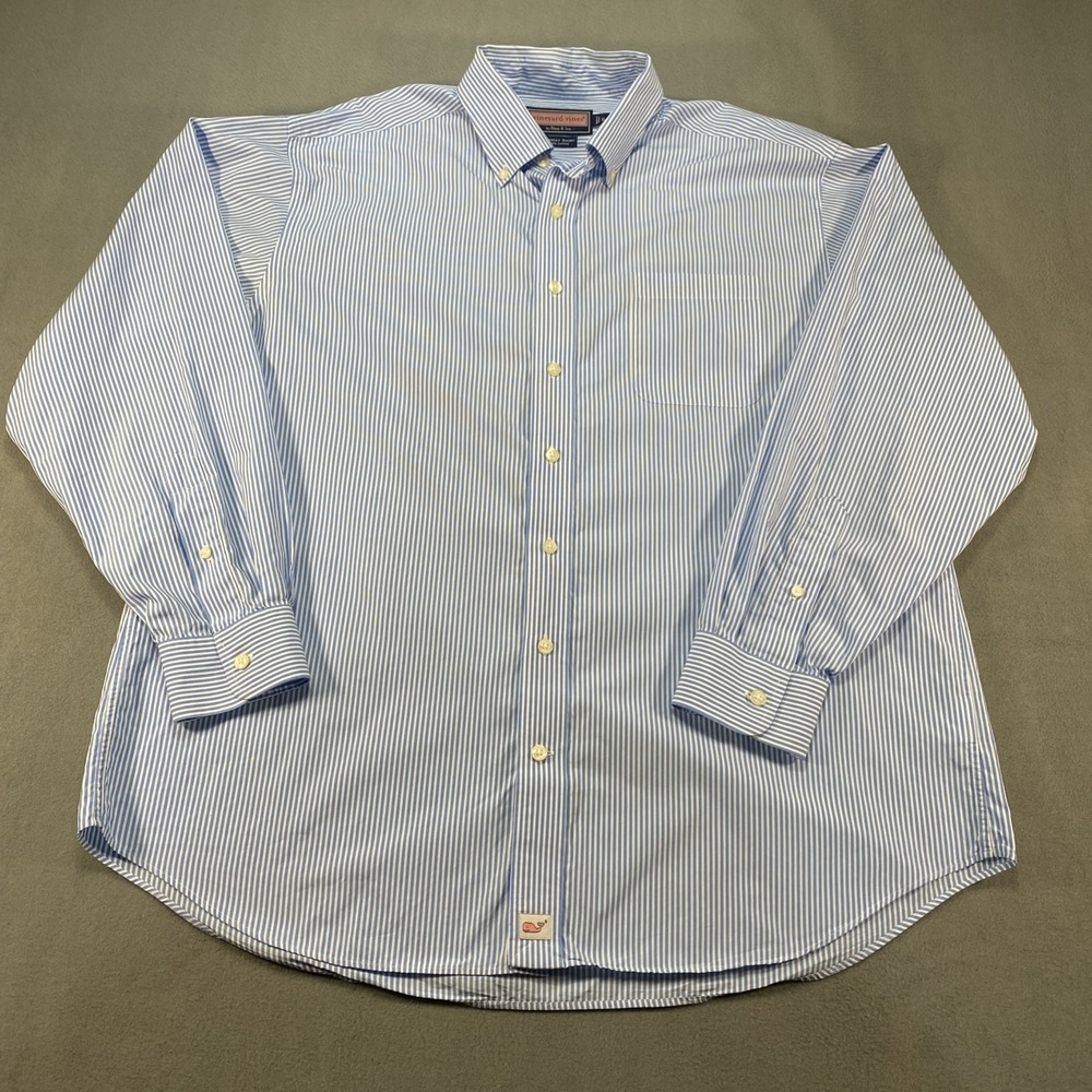 Vineyard Vines Button Down Murray Shirt Mens Blue Stripep Preppy Travel XL
